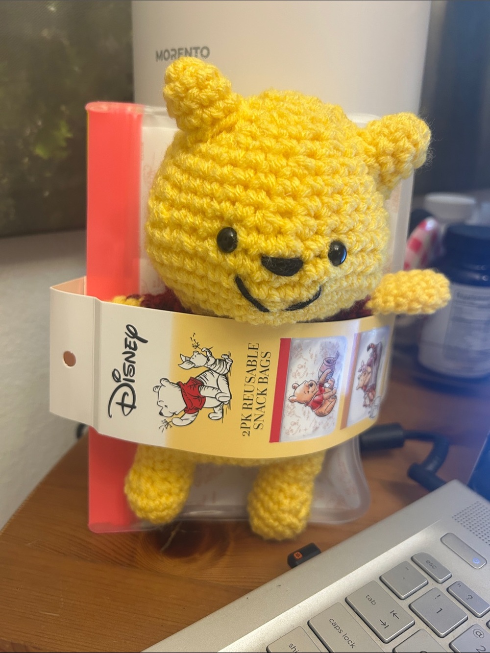 Disney Yellow Crochet Winnie the Pooh Plush and sandwich bags